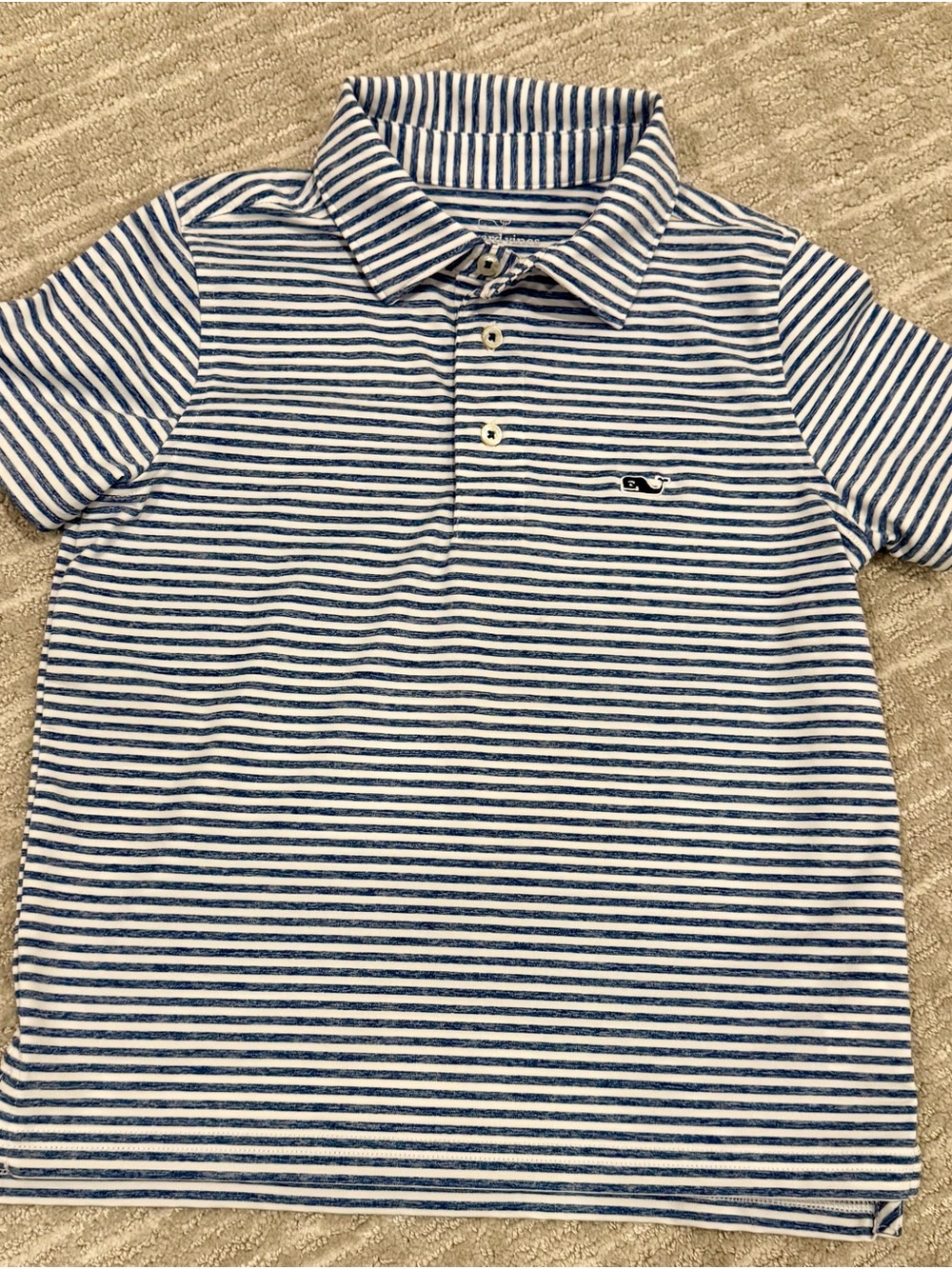 Boys Vineyard Vines Striped Polo Shirt - Blue & White (Size 6)